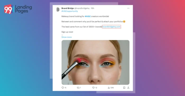 Brand Bridge's social media post seeking UGC creators for a makeup brand